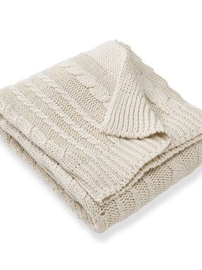 Burt's Bees Cream Cable Knit Throw Blanket NWT - Oat